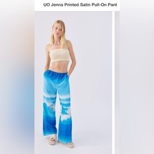 NWOT Urban Outfitters Jenna Printed Satin Pull-On Pants Medium Blue Multi